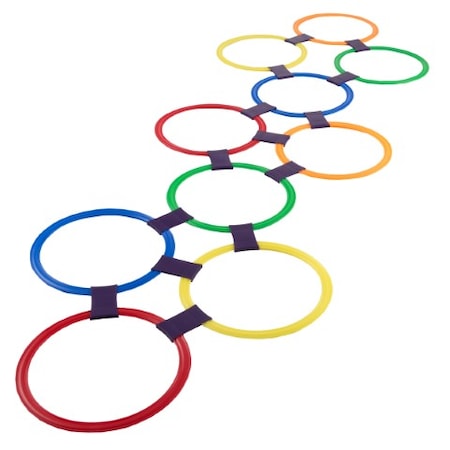 Toy Time Hopscotch Ring Game with 10 Colored Plastic Rings and 15 Connectors, Indoor/Outdoor, Girls and Boys 962380HGJ